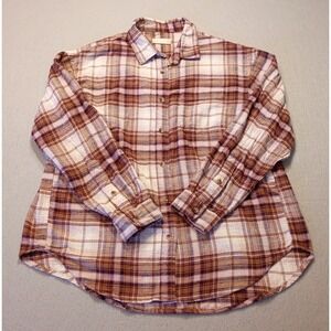 Altar'd State‎ Button Up Shirt Women's Sz XS Flannel Plaid Brown & Pink Cozy